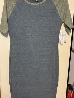 Women’s Sleeve Short-Sleeve dress- Blue with Olive Sleeves